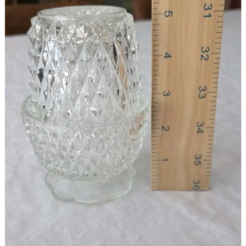 Vintage Indiana Glass Fairy Lamp Clear Diamond Point Candle Holder 2 pc FLAW